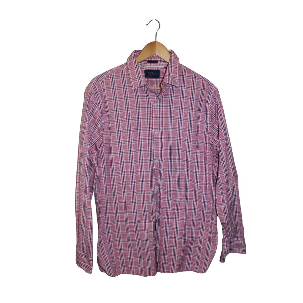 Fairlane Non Iron Stretch Long Sleeve  Plaid Regular Fit Shirt Men Size L